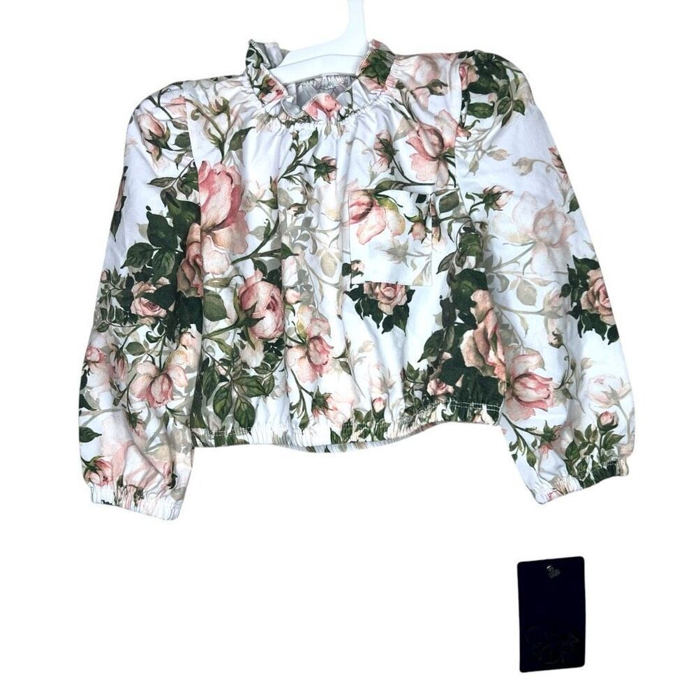 NEW Chaser Kids Floral Long Sleeve Top Size 3 Ruffle Collar Elastic‎ Hem